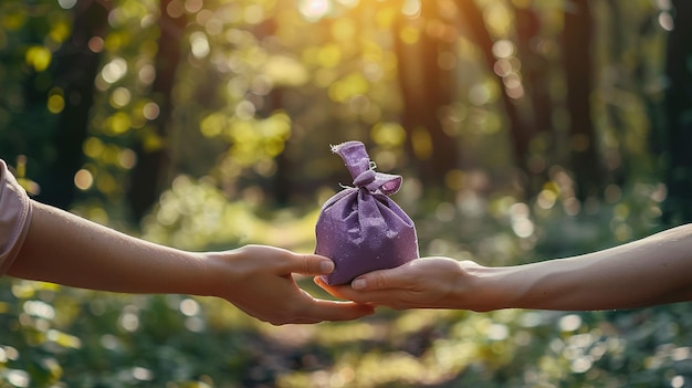 Photo hands holding a ball with the sun behind them