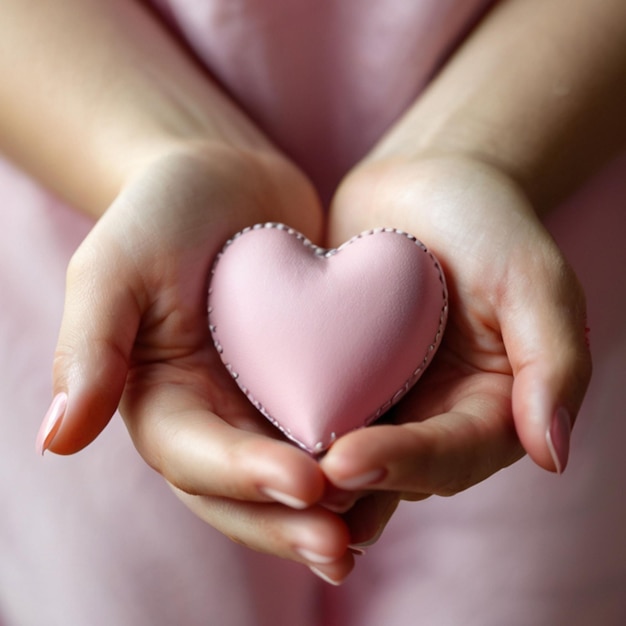 Hands holding beautiful pink heart