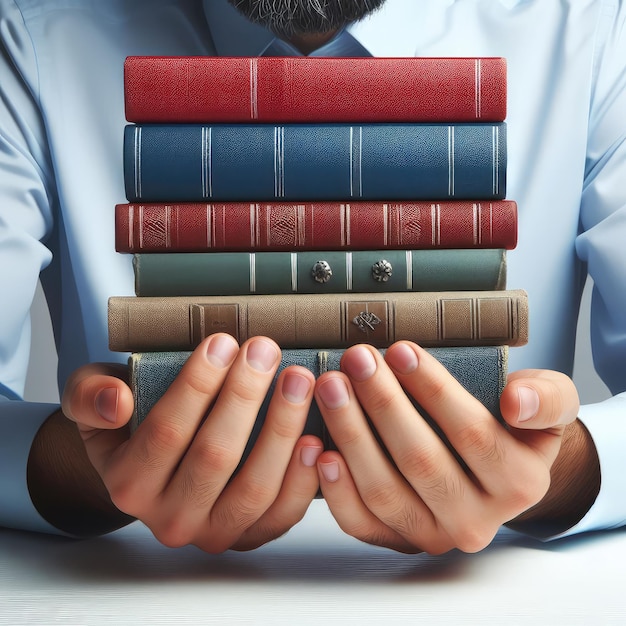 Photo hands holding books isolated on a white background