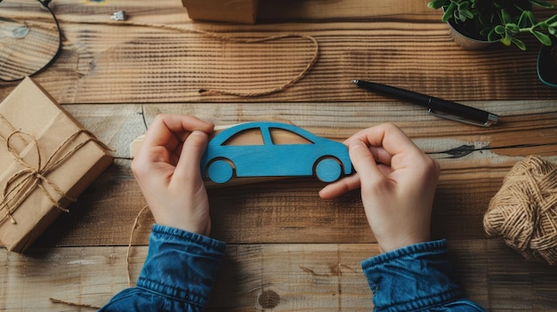 Photo the hands holding car toy