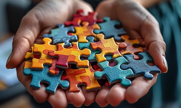 Hands Holding Colorful Mathematical Puzzle Pieces