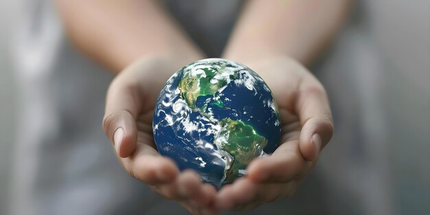 Photo hands holding earth on earth protection day concept earth protection hands global awareness environmental conservation