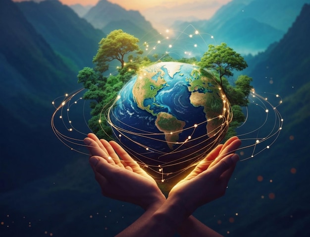 hands holding earth with tree on globe