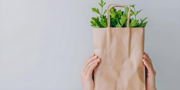 Photo hands holding ecofriendly groceries for online delivery promoting healthy and responsible living concept ecoconscious living grocery delivery sustainable lifestyle healthy choices