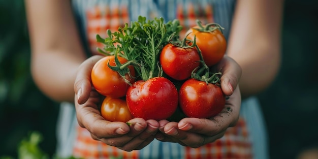 Hands holding freshly picked vegetables from a local farmers market ai generated