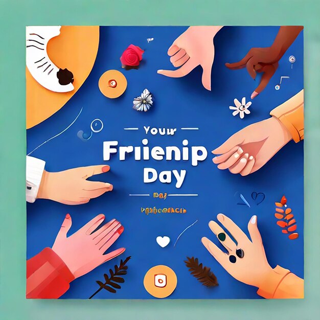 Photo hands holding friendship day social media post design banner design