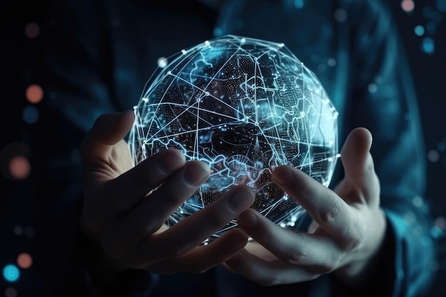 Hands Holding Globe with Connecting Lines Global Connectivity Concept