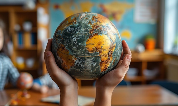 Hands Holding a Globe with a Map