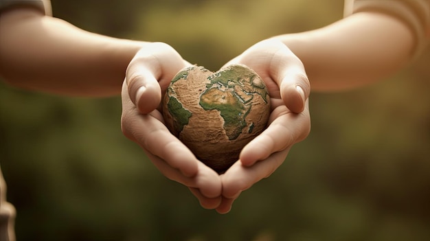 Hands holding a globe with the words earth in the middle