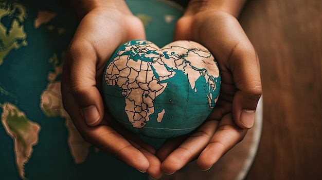 Hands holding a globe with the world in the middle