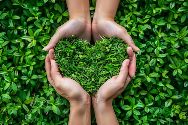 Photo hands holding green heart shaped love nature save the world heal the world environmental