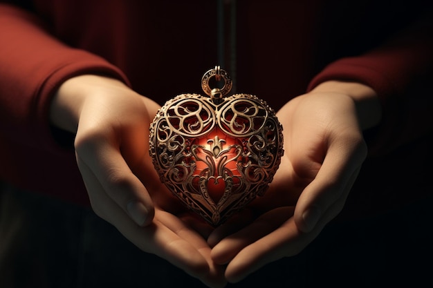 Hands holding a heartshaped locket containing a generative ai