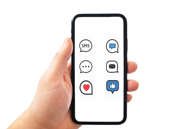 Hands holding phone with app messenger Holding smartphone