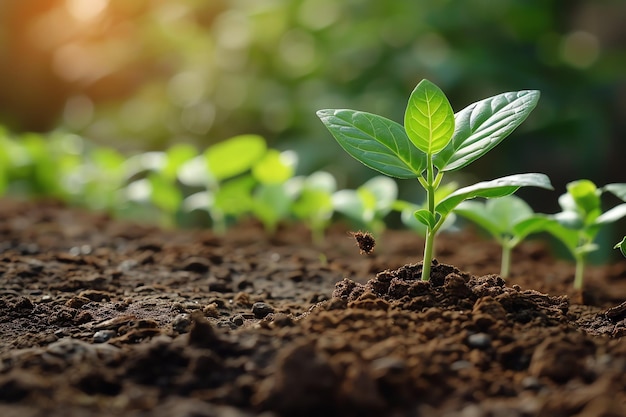 Hands holding or planting a seedling plant in soil Plants for save earth or world environment day