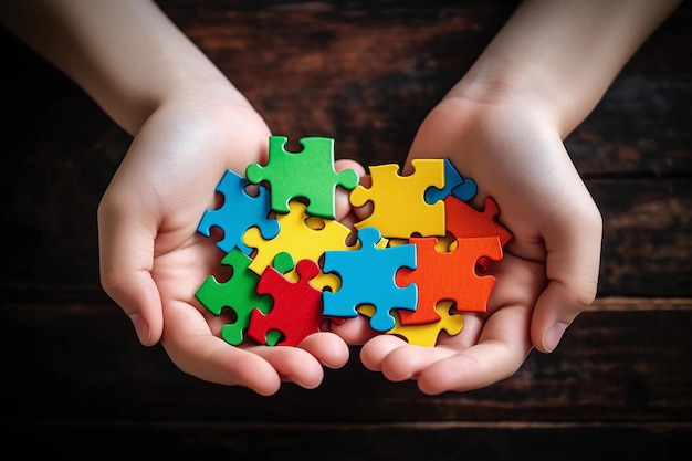 Hands holding a puzzle piece with the words autism on it