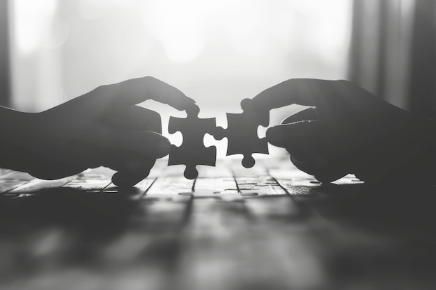 Photo hands holding puzzle pieces symbolizing collaboration in business