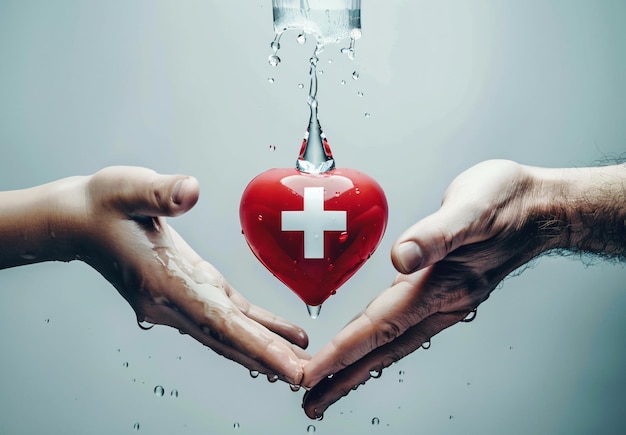 Photo hands holding a red heart symbolizing health care love organ donation day