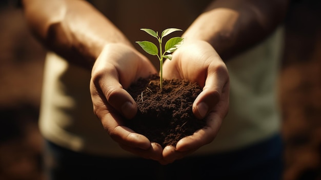 Hands holding a small plant with soil symbolizing growth and nurturing