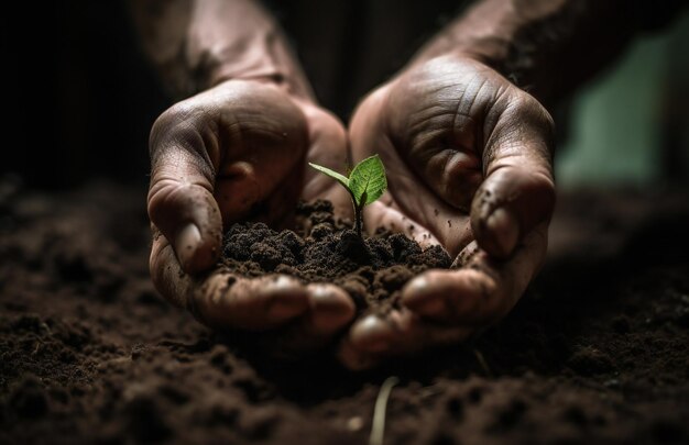 Hands holding a small plant with the word seed in the middle