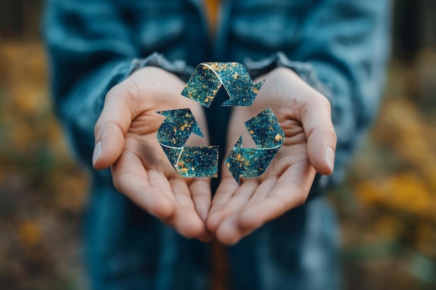 Photo hands holding a small vibrant eco friendly symbol made from recycled materials symbolizing personal