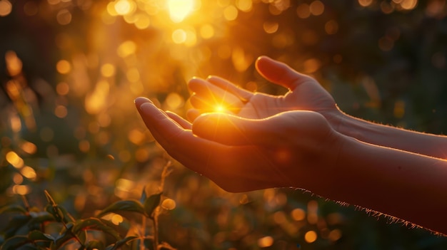 Photo the hands holding sunlight