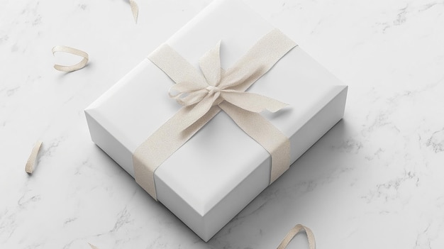 Hands Holding a White Gift Box with a Ribbon