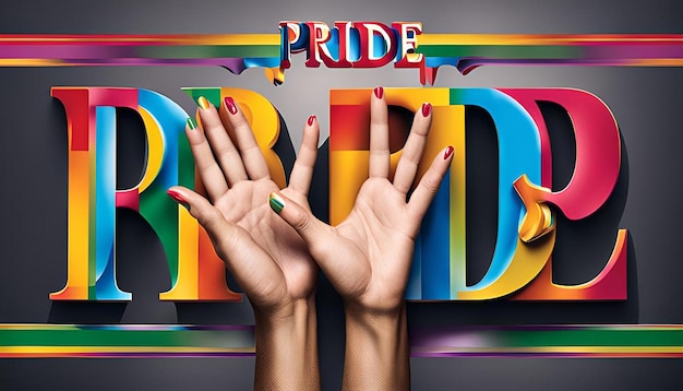 Photo hands holding the word pride