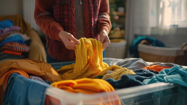 Photo the hands holding yellow sweater