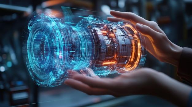 Hands Interacting with a Holographic 3D Model of a Machine Part