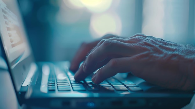 The hands on laptop keyboard