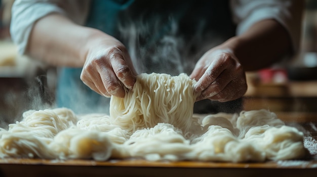 Photo hands making noodle with flour symbolizing the traditional artistry behind chinese cuisine handmade