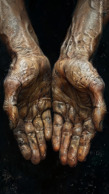 the hands of a man that is holding a black background