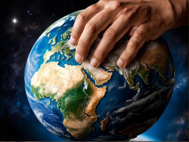 hands of man with earth globe hands of man with earth globe