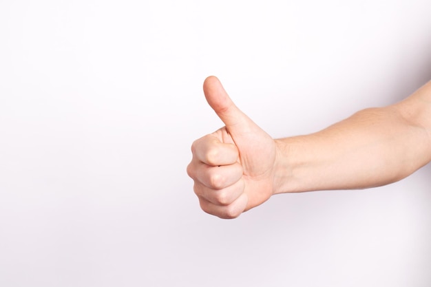 Hands men making positive symbols with white background