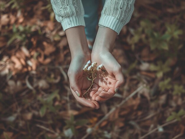 Photo hands offering flowers