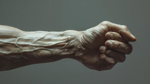 Hands of an old man on a gray background Generative AI illustrations