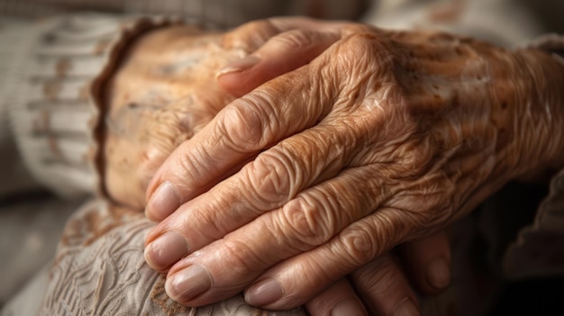 Photo the hands of an old woman are holding a hand of her