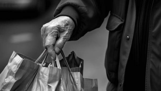 Hands of an old woman with a bag in hand generative ai