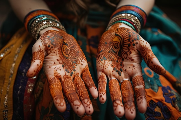 Hands painted of henne for maroccan wedding