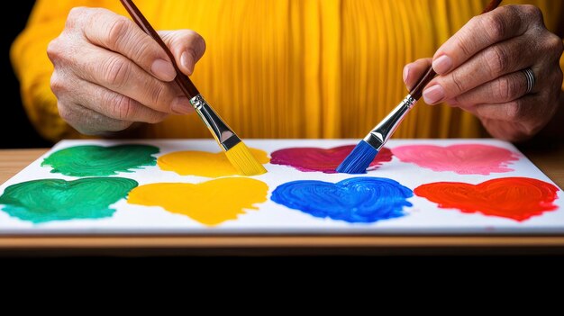 Photo hands painting hearts with different colors