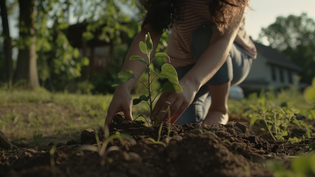 Hands planting a small sapling with care fostering growth and sustainability