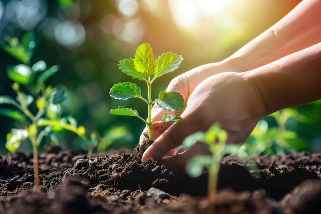 Hands Planting Sprout in Earth for Nature Conservation