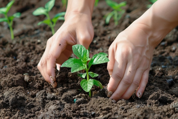 Hands Planting Sprout in Soil for Environmental Protection