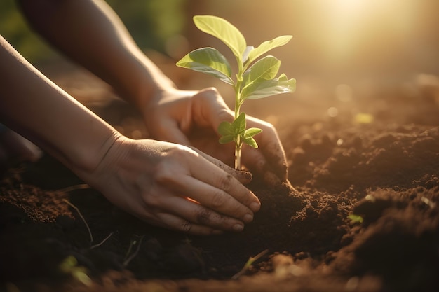 Hands planting a tree in the soil