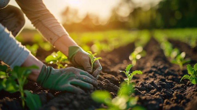 Photo hands planting young seedlings