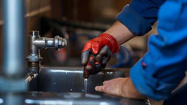 Hands of Plumber with a wrench