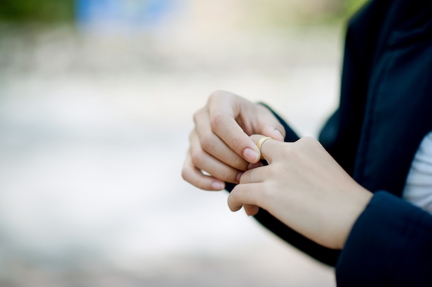 Hands and rings of young women with love The concept of love of a girlfriend 