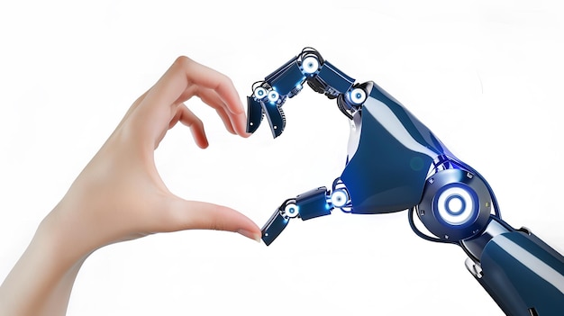 Photo hands of robot and man in heart shape concept of human robot relationships