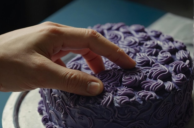 Hands sculpting a realisticlooking cake replica of a favorite food or object