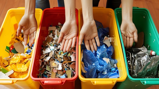 Hands Separating Waste Into EcoFriendly Disposal Bins for Sustainable Management